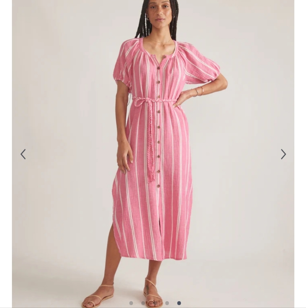 Marine Layer Erin shirt dress fuschia stripe